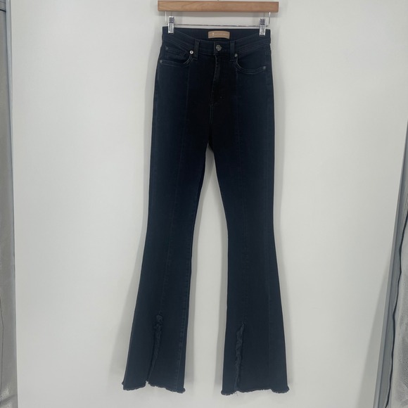 7 For All Mankind Denim - 7 For All Mankind Luxe Vintage High Rise Flare Jeans Black Raw Hem Size 25